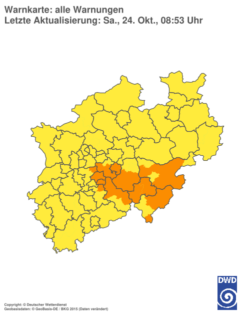 Current weather warning map: Nordrhein-Westfalen