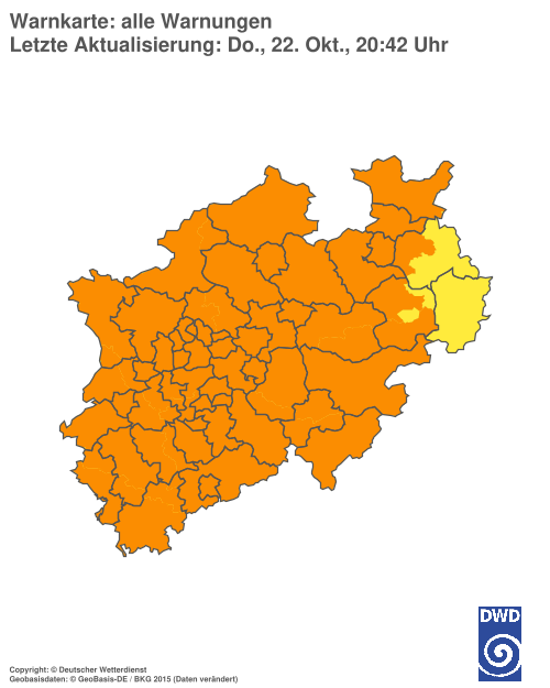 Current weather warning map: Nordrhein-Westfalen