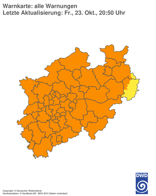 Current weather warning map: Nordrhein-Westfalen
