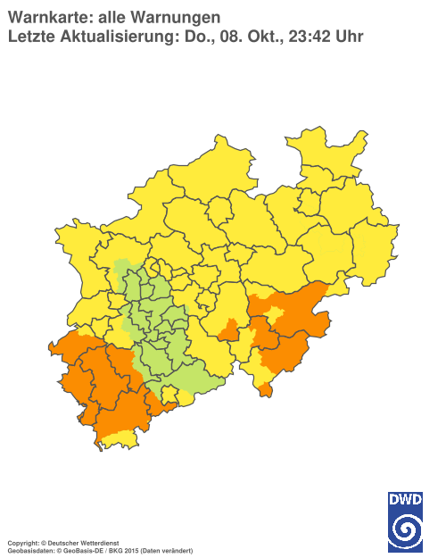 Current weather warning map: Nordrhein-Westfalen