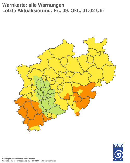 Current weather warning map: Nordrhein-Westfalen