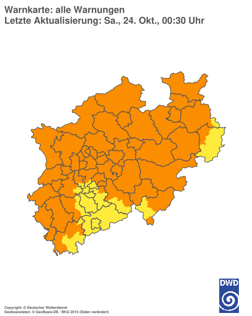 Current weather warning map: Nordrhein-Westfalen