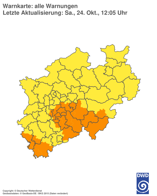 Current weather warning map: Nordrhein-Westfalen