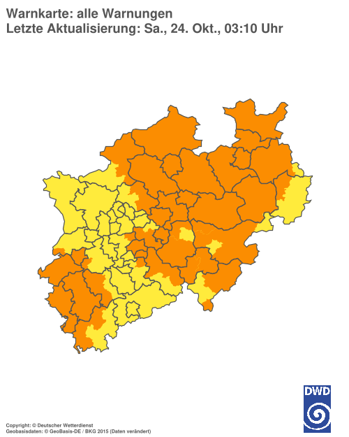 Current weather warning map: Nordrhein-Westfalen