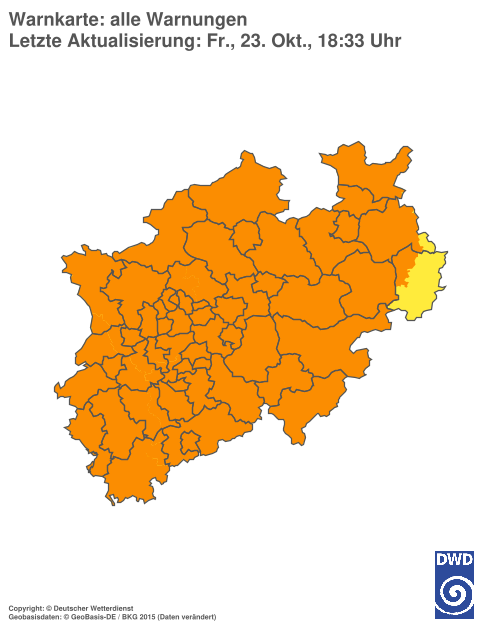 Current weather warning map: Nordrhein-Westfalen