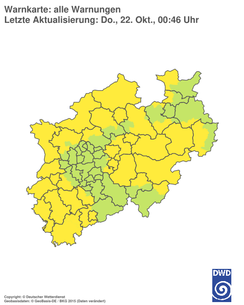 Current weather warning map: Nordrhein-Westfalen
